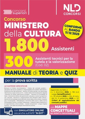 Concorso Ministero della Cultura 1800 posti. 300 assistenti tecnici per la tutela e la valorizzazione del patrimonio culturale (Cod. 02).