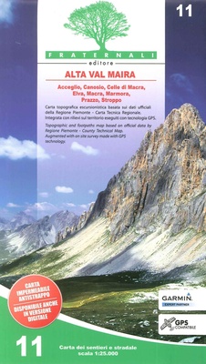 Carta n. 11. Alta Val Maira. Carta dei sentieri e stradale 1:25.000