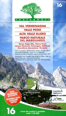 Carta n. 16. Val Vermenagna, Valle Pesio, Alta Valle Ellero, Parco naturale del Marguareis 1:25.000