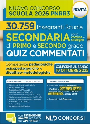 Concorso scuola PNRR3. Quiz commentati con svolgimento prove ufficiali concorso 2025 2026. Scuola secondaria. Con espansione online