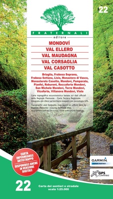 Carta n. 22. Mondovì, Val Ellero, Val Maudagna, Val Corsaglia Val Casotto. Carta dei sentieri e stradale scala 1:25.000
